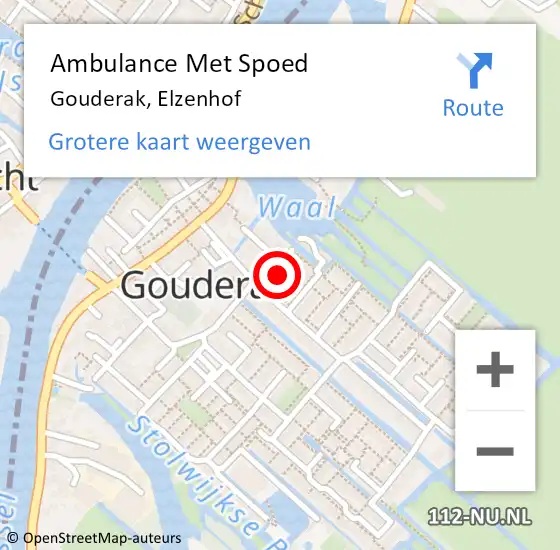 Locatie op kaart van de 112 melding: Ambulance Met Spoed Naar Gouderak, Elzenhof op 27 juni 2017 15:50