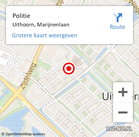 Locatie op kaart van de 112 melding: Politie Uithoorn, Marijnenlaan op 27 juni 2017 15:58