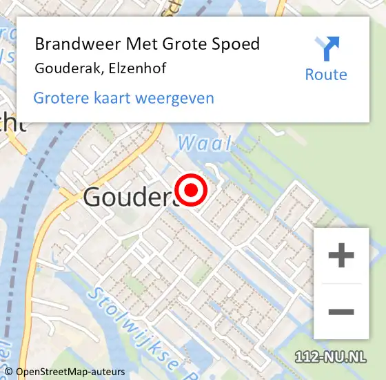 Locatie op kaart van de 112 melding: Brandweer Met Grote Spoed Naar Gouderak, Elzenhof op 27 juni 2017 16:21