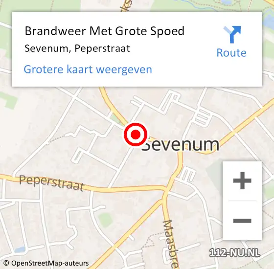 Locatie op kaart van de 112 melding: Brandweer Met Grote Spoed Naar Sevenum, Peperstraat op 27 juni 2017 17:50