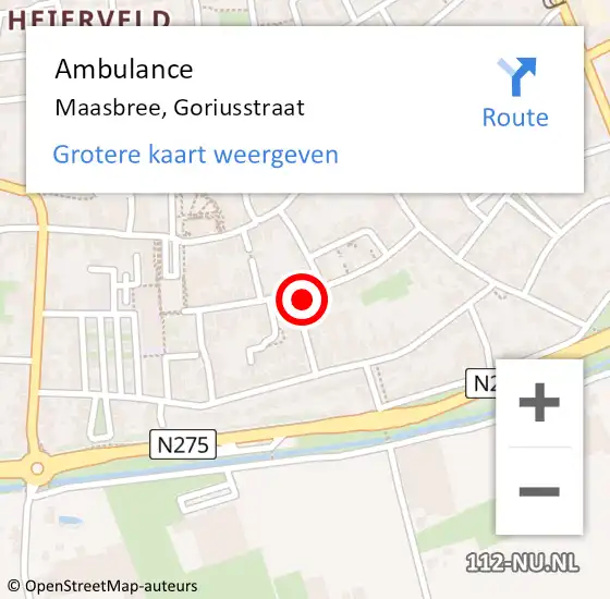 Locatie op kaart van de 112 melding: Ambulance Maasbree, Goriusstraat op 27 juni 2017 18:02