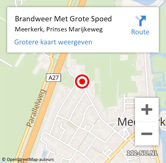 Locatie op kaart van de 112 melding: Brandweer Met Grote Spoed Naar Meerkerk, Prinses Marijkeweg op 27 juni 2017 19:50