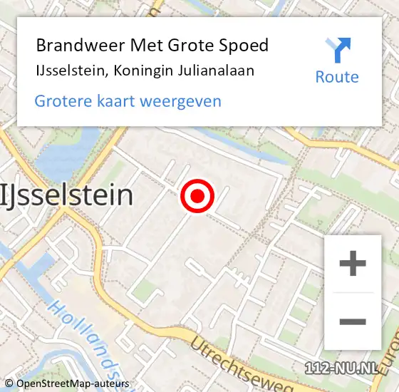 Locatie op kaart van de 112 melding: Brandweer Met Grote Spoed Naar IJsselstein, Koningin Julianalaan op 27 juni 2017 21:31