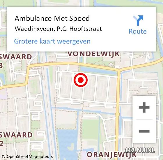 Locatie op kaart van de 112 melding: Ambulance Met Spoed Naar Waddinxveen, P.C. Hooftstraat op 27 juni 2017 22:04