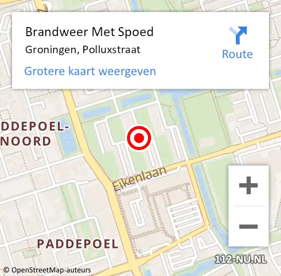 Locatie op kaart van de 112 melding: Brandweer Met Spoed Naar Groningen, Polluxstraat op 27 juni 2017 22:27