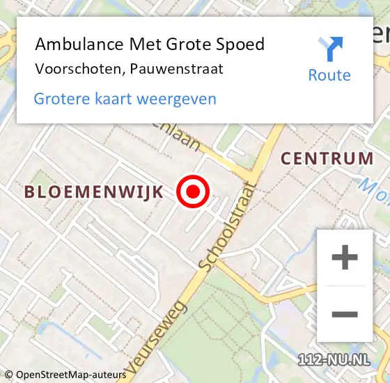Locatie op kaart van de 112 melding: Ambulance Met Grote Spoed Naar Voorschoten, Pauwenstraat op 27 juni 2017 22:31