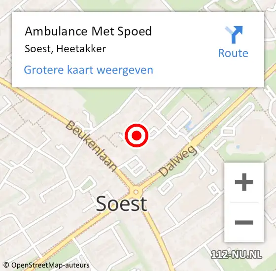 Locatie op kaart van de 112 melding: Ambulance Met Spoed Naar Soest, Heetakker op 27 juni 2017 22:53