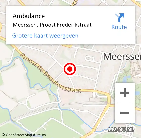 Locatie op kaart van de 112 melding: Ambulance Meerssen, Proost Frederikstraat op 25 januari 2014 09:32