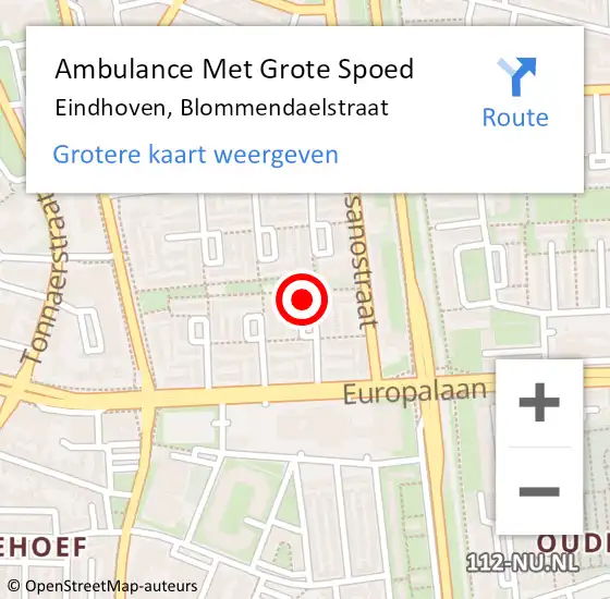 Locatie op kaart van de 112 melding: Ambulance Met Grote Spoed Naar Eindhoven, Blommendaelstraat op 28 juni 2017 00:33