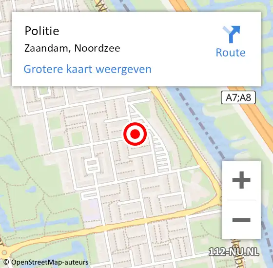 Locatie op kaart van de 112 melding: Politie Zaandam, Noordzee op 28 juni 2017 02:57