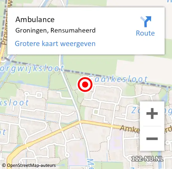 Locatie op kaart van de 112 melding: Ambulance Groningen, Rensumaheerd op 28 juni 2017 07:03