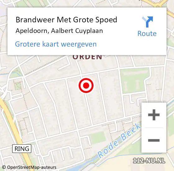 Locatie op kaart van de 112 melding: Brandweer Met Grote Spoed Naar Apeldoorn, Aalbert Cuyplaan op 28 juni 2017 08:26