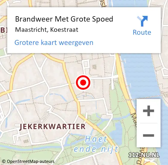 Locatie op kaart van de 112 melding: Brandweer Met Grote Spoed Naar Maastricht, Koestraat op 28 juni 2017 09:58