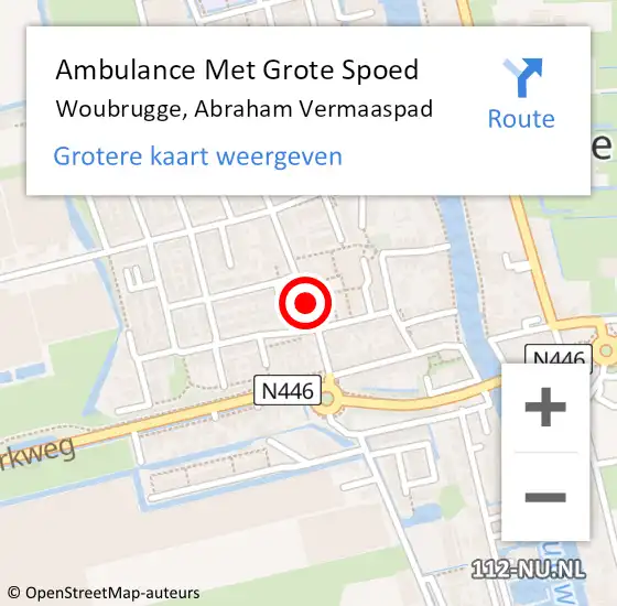 Locatie op kaart van de 112 melding: Ambulance Met Grote Spoed Naar Woubrugge, Abraham Vermaaspad op 25 januari 2014 10:22