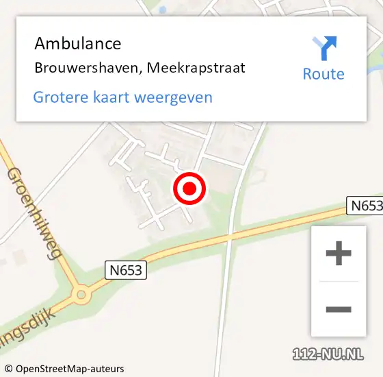Locatie op kaart van de 112 melding: Ambulance Brouwershaven, Meekrapstraat op 28 juni 2017 11:42