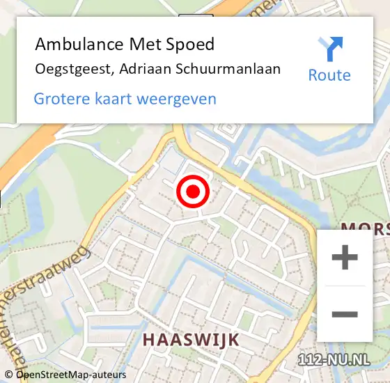 Locatie op kaart van de 112 melding: Ambulance Met Spoed Naar Oegstgeest, Adriaan Schuurmanlaan op 28 juni 2017 13:02