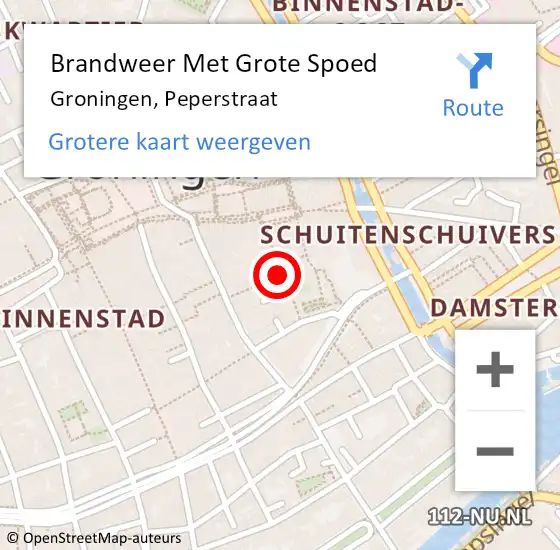 Locatie op kaart van de 112 melding: Brandweer Met Grote Spoed Naar Groningen, Peperstraat op 28 juni 2017 13:44