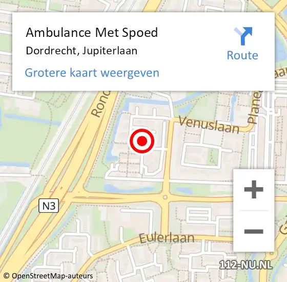Locatie op kaart van de 112 melding: Ambulance Met Spoed Naar Dordrecht, Jupiterlaan op 28 juni 2017 15:44