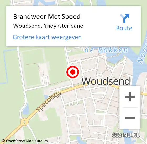 Locatie op kaart van de 112 melding: Brandweer Met Spoed Naar Woudsend, Yndyksterleane op 28 juni 2017 16:12