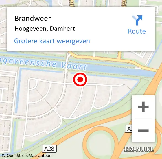 Locatie op kaart van de 112 melding: Brandweer Hoogeveen, Damhert op 28 juni 2017 16:52