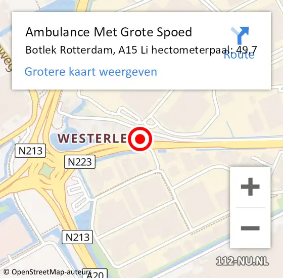 Locatie op kaart van de 112 melding: Ambulance Met Grote Spoed Naar Botlek Rotterdam, A15 Li hectometerpaal: 49,7 op 28 juni 2017 19:20