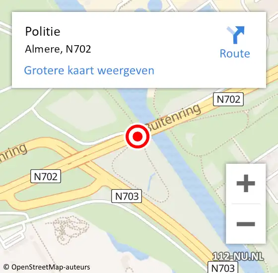 Locatie op kaart van de 112 melding: Politie Almere, N702 op 28 juni 2017 19:37