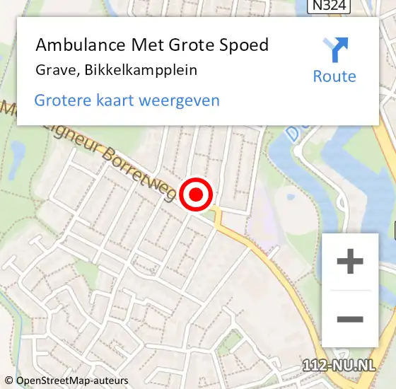 Locatie op kaart van de 112 melding: Ambulance Met Grote Spoed Naar Grave, Bikkelkampplein op 28 juni 2017 19:54