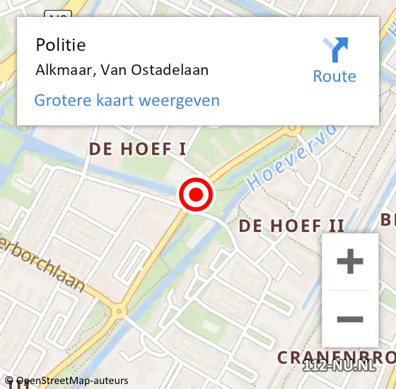 Locatie op kaart van de 112 melding: Politie Alkmaar, Van Ostadelaan op 28 juni 2017 21:06