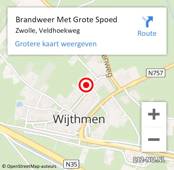 Locatie op kaart van de 112 melding: Brandweer Met Grote Spoed Naar Zwolle, Veldhoekweg op 28 juni 2017 21:09