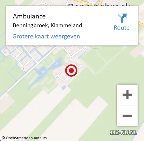 Locatie op kaart van de 112 melding: Ambulance Benningbroek, Klammeland op 28 juni 2017 22:56