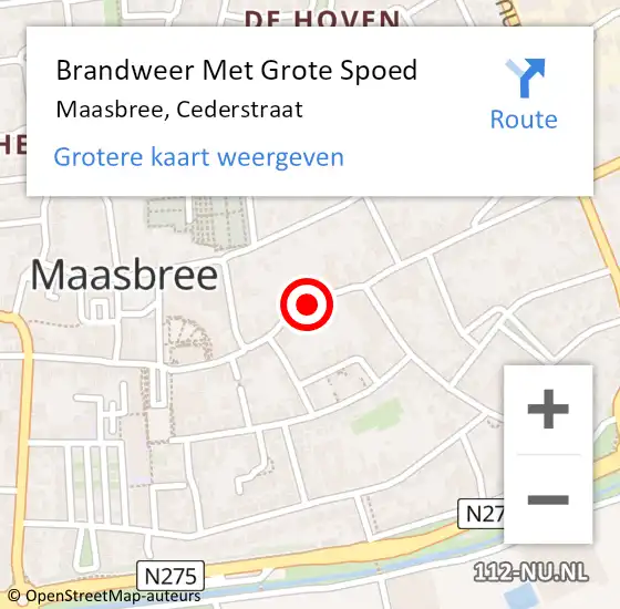 Locatie op kaart van de 112 melding: Brandweer Met Grote Spoed Naar Maasbree, Cederstraat op 28 juni 2017 23:36