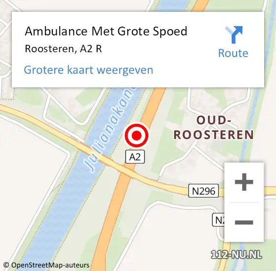 Locatie op kaart van de 112 melding: Ambulance Met Grote Spoed Naar Roosteren, A2 R op 29 juni 2017 07:43