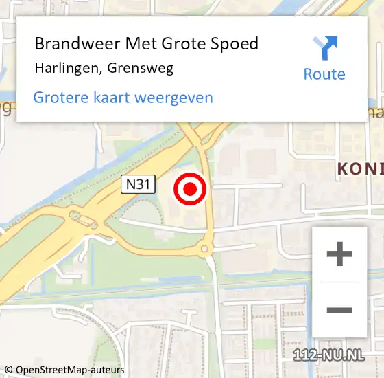 Locatie op kaart van de 112 melding: Brandweer Met Grote Spoed Naar Harlingen, Grensweg op 29 juni 2017 08:35