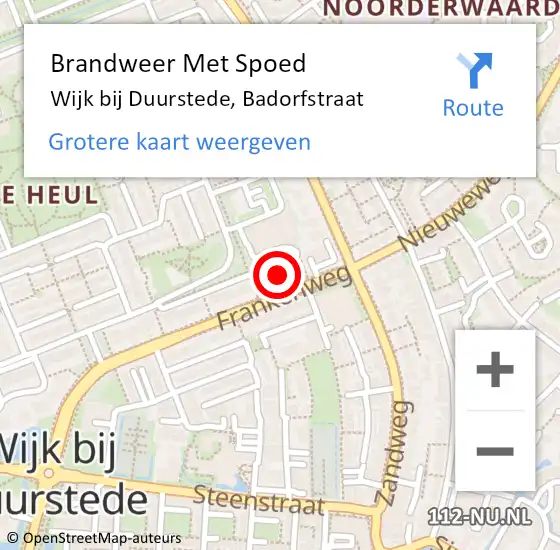 Locatie op kaart van de 112 melding: Brandweer Met Spoed Naar Wijk bij Duurstede, Badorfstraat op 29 juni 2017 08:38