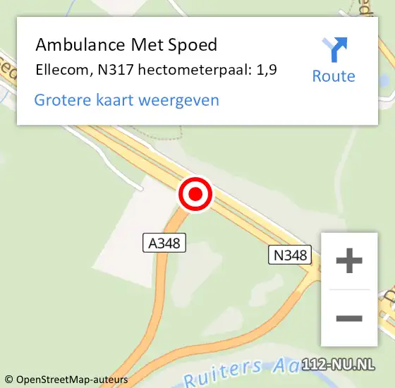 Locatie op kaart van de 112 melding: Ambulance Met Spoed Naar Ellecom, N317 hectometerpaal: 2,0 op 29 juni 2017 08:49