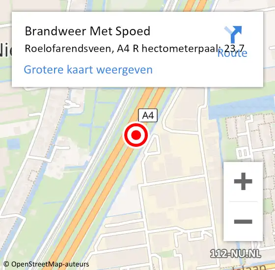 Locatie op kaart van de 112 melding: Brandweer Met Spoed Naar Roelofarendsveen, A4 R hectometerpaal: 23,1 op 29 juni 2017 08:55