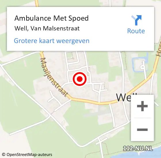 Locatie op kaart van de 112 melding: Ambulance Met Spoed Naar Well, Van Malsenstraat op 29 juni 2017 10:44