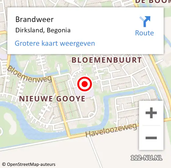 Locatie op kaart van de 112 melding: Brandweer Dirksland, Begonia op 29 juni 2017 11:02