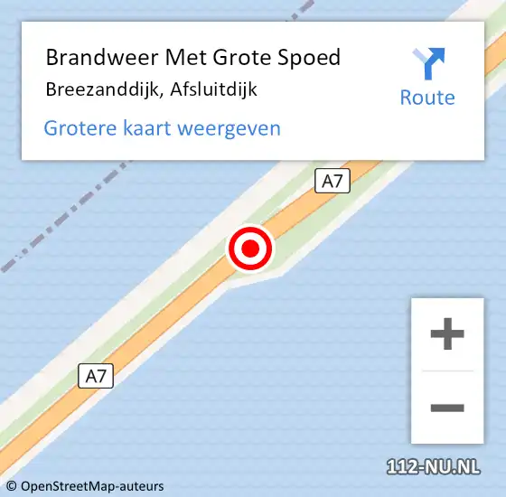 Locatie op kaart van de 112 melding: Brandweer Met Grote Spoed Naar Breezanddijk, Afsluitdijk op 29 juni 2017 11:27