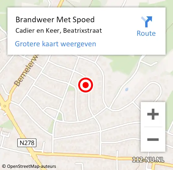 Locatie op kaart van de 112 melding: Brandweer Met Spoed Naar Cadier en Keer, Beatrixstraat op 29 juni 2017 12:26