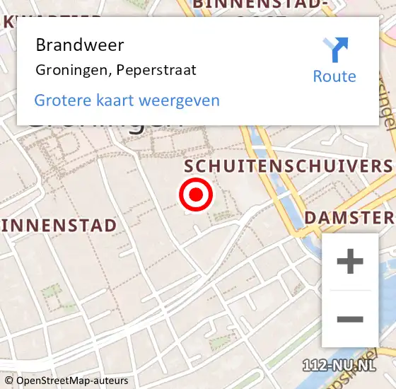 Locatie op kaart van de 112 melding: Brandweer Groningen, Peperstraat op 29 juni 2017 13:44