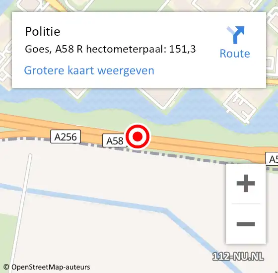 Locatie op kaart van de 112 melding: Politie Goes, A58 L hectometerpaal: 159,4 op 29 juni 2017 14:58