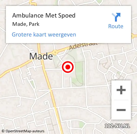 Locatie op kaart van de 112 melding: Ambulance Met Spoed Naar Made, Park op 29 juni 2017 16:49