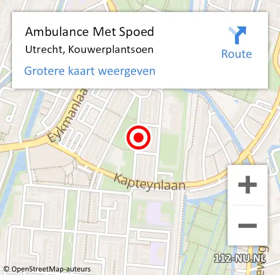 Locatie op kaart van de 112 melding: Ambulance Met Spoed Naar Utrecht, Kouwerplantsoen op 29 juni 2017 18:20