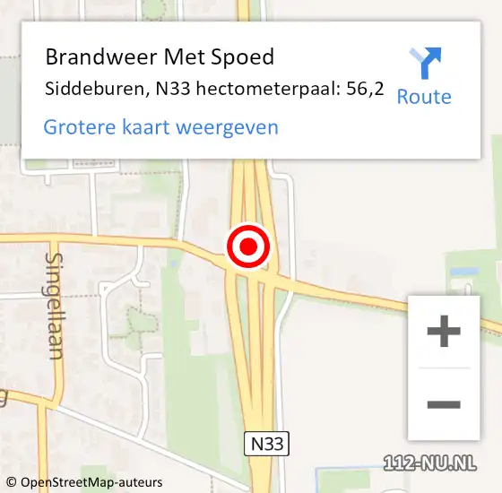 Locatie op kaart van de 112 melding: Brandweer Met Spoed Naar Siddeburen, N33 hectometerpaal: 56,2 op 29 juni 2017 21:26