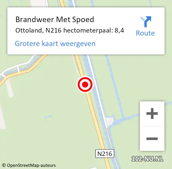 Locatie op kaart van de 112 melding: Brandweer Met Spoed Naar Ottoland, N216 hectometerpaal: 8,3 op 29 juni 2017 22:11