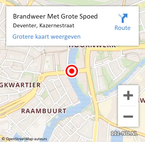 Locatie op kaart van de 112 melding: Brandweer Met Grote Spoed Naar Deventer, Kazernestraat op 29 juni 2017 22:50