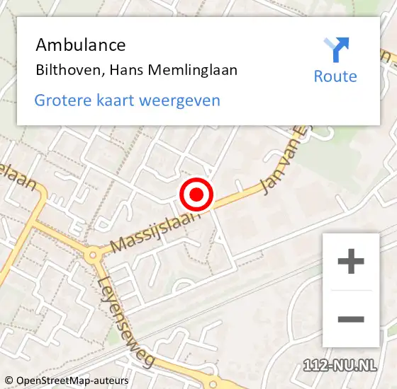 Locatie op kaart van de 112 melding: Ambulance Bilthoven, Hans Memlinglaan op 30 juni 2017 04:02