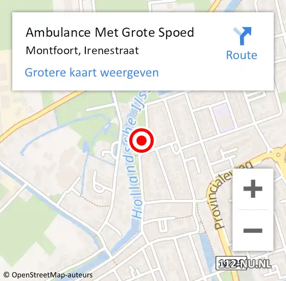 Locatie op kaart van de 112 melding: Ambulance Met Grote Spoed Naar Montfoort, Irenestraat op 30 juni 2017 05:19