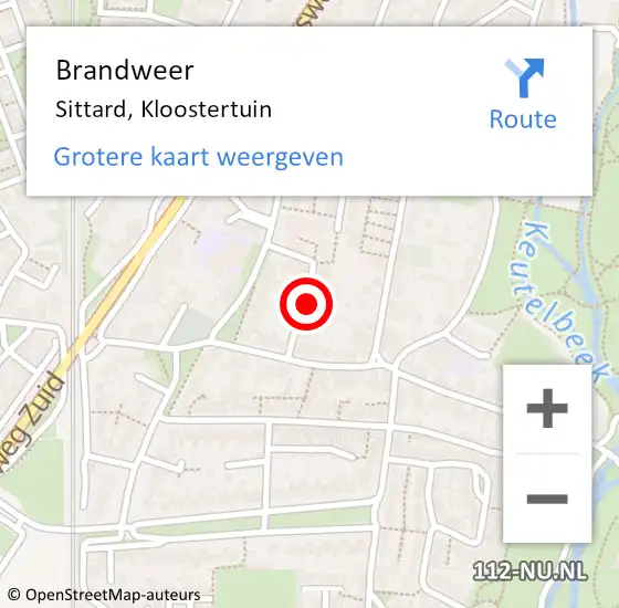 Locatie op kaart van de 112 melding: Brandweer Sittard, Kloostertuin op 25 januari 2014 13:47